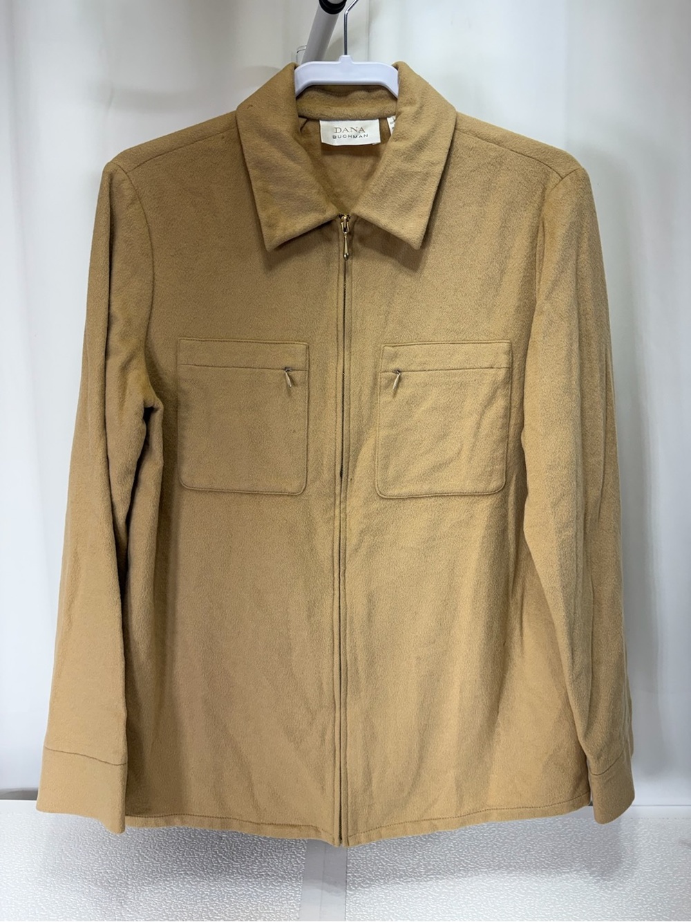 Dana Buchman Tan Zip-Front Shirt Jacket 100% Cashmere 4129